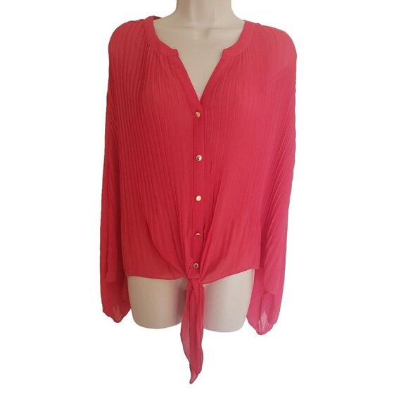 Marc New York Tops - NWT MARC NEW YORK ANDREW MARC VIVA MAGENTA BUTTON FRONT PLEATED BLOUSE SZ LARGE